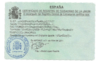 spanish residence certificate